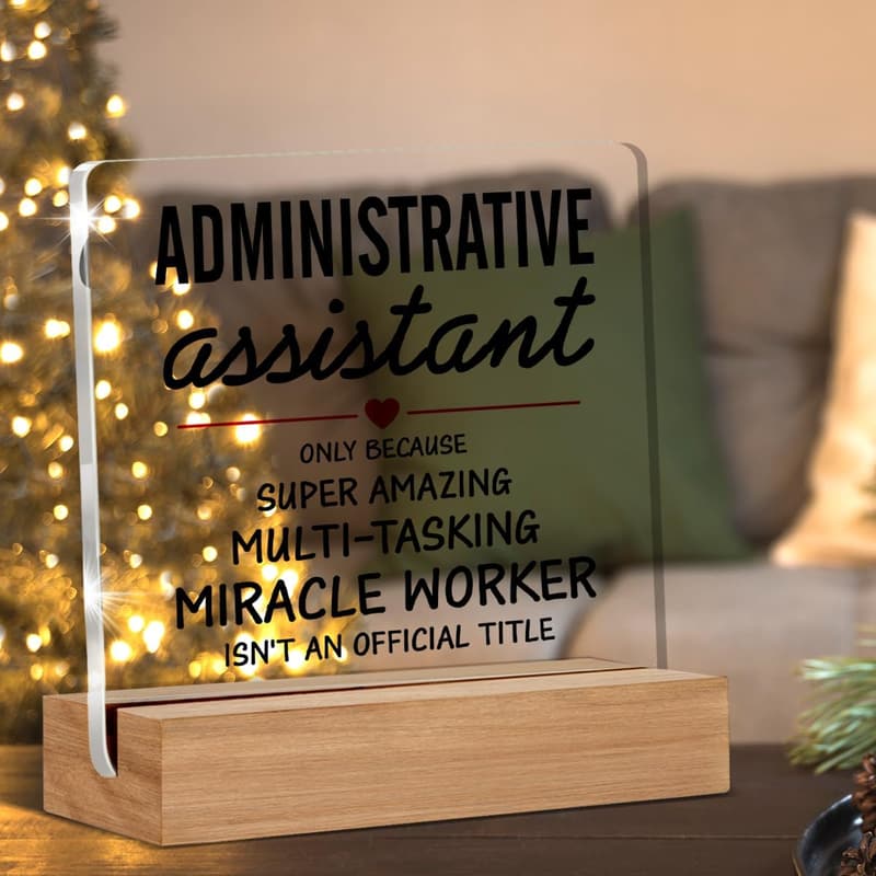 Secretary Appreciation Desk Decorative Sign with Wooden Stand