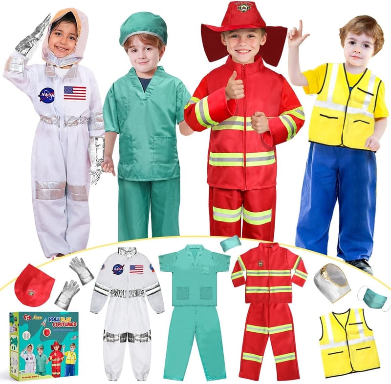 Kids' Role Play Costume Set - Astronaut, Doctor, Fireman, Construction (Ages 3-8)