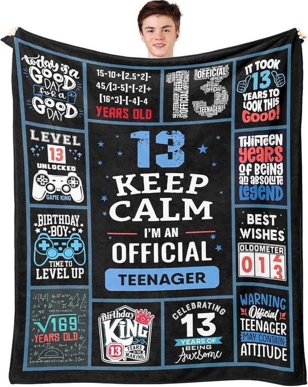 Funny 13th Birthday Throw Blanket for Boys, 60 x 50 Inch
