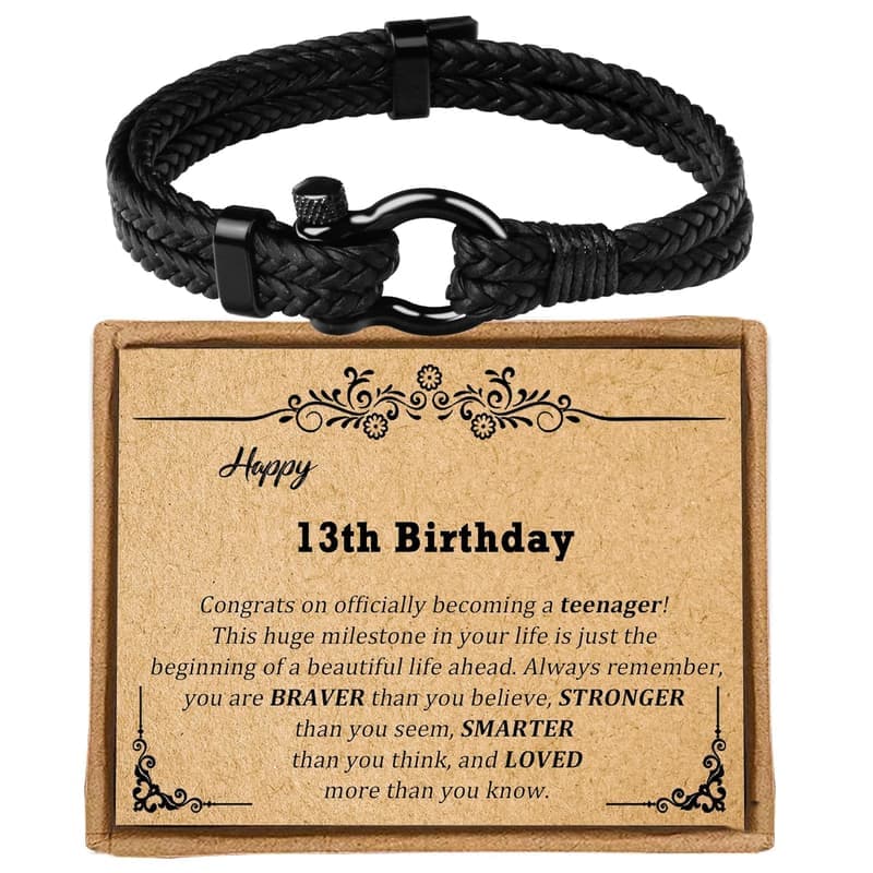 13th Birthday Adjustable Leather Bracelet for Boys