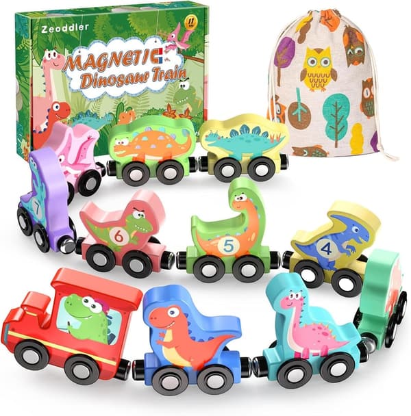Montessori Dinosaur Train Set – 11 Magnetic Wooden Toys for Toddlers