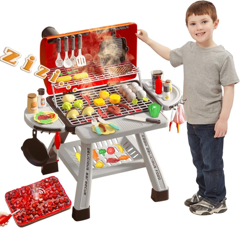 Kids BBQ Grill Playset with Smoke Sound & Light - Interactive Toy for Toddlers
