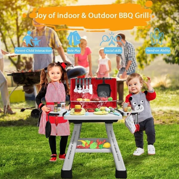 Kids BBQ Grill Playset with Smoke Sound & Light - Interactive Toy for Toddlers