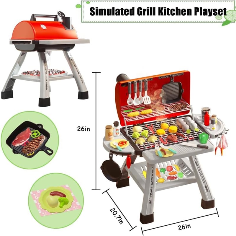 Kids BBQ Grill Playset with Smoke Sound & Light - Interactive Toy for Toddlers