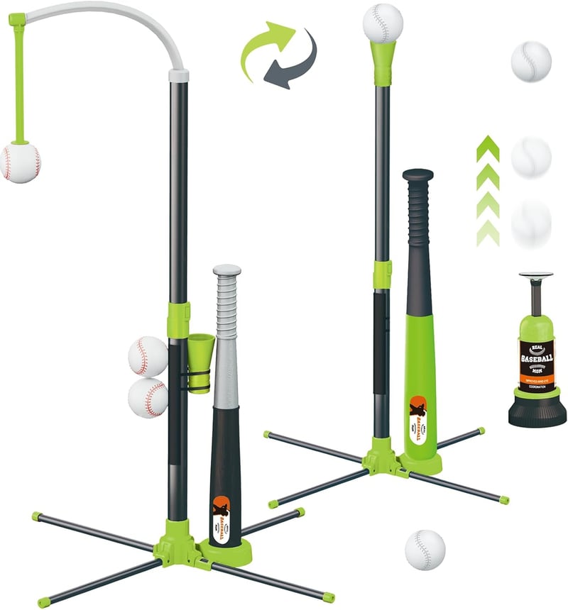 Adjustable 3-in-1 T-Ball Set for Kids - Batting Tee & Launcher