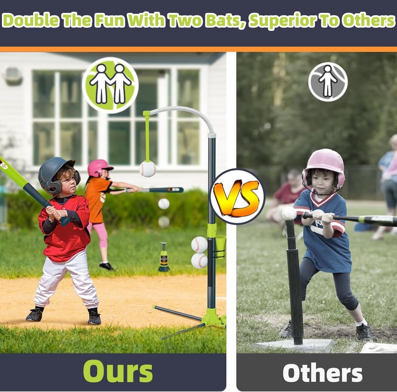 Adjustable 3-in-1 T-Ball Set for Kids - Batting Tee & Launcher