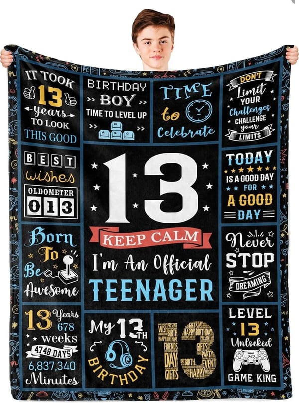 13th Birthday Throw Blanket for Boys, 60x50in Cool Gift
