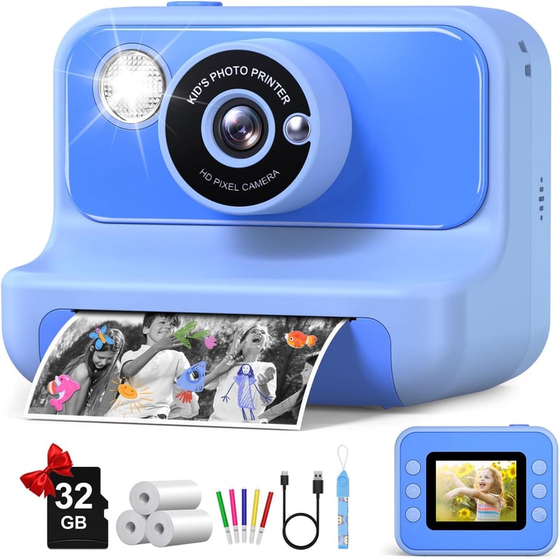 Kids Instant Print Camera - Birthday Gift for Ages 3-12, Blue