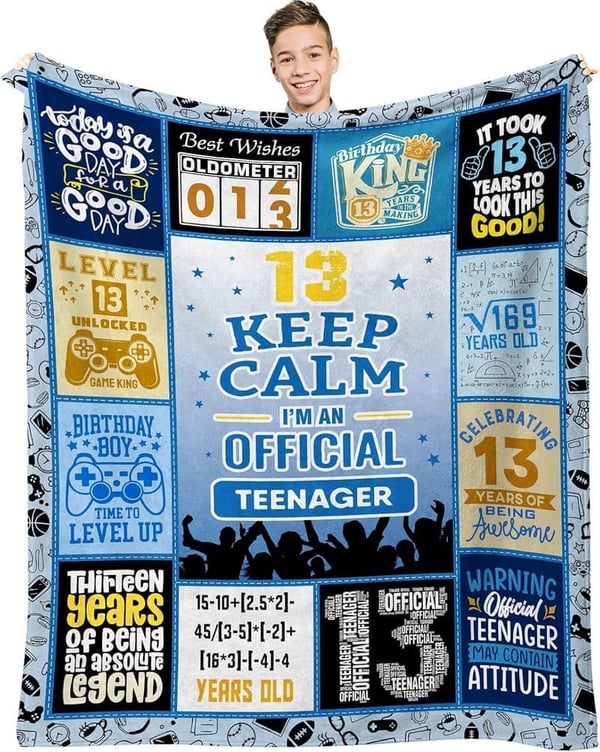 13th Birthday Throw Blanket for Boys, 60x50 Inches