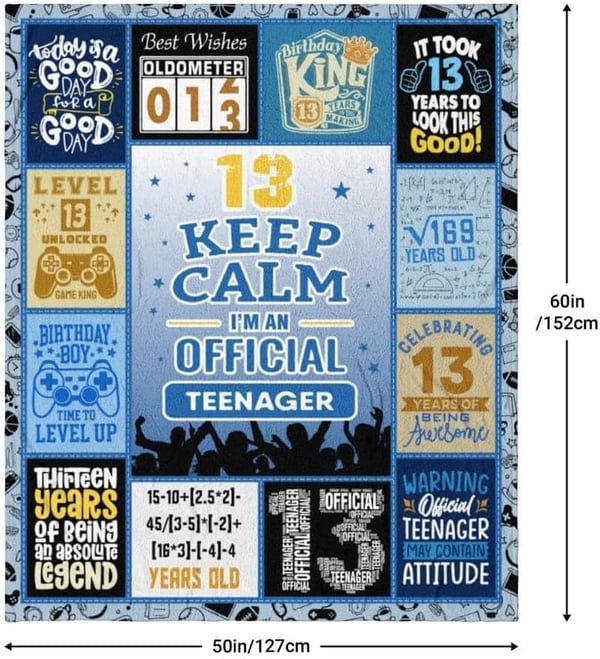 13th Birthday Throw Blanket for Boys, 60x50 Inches