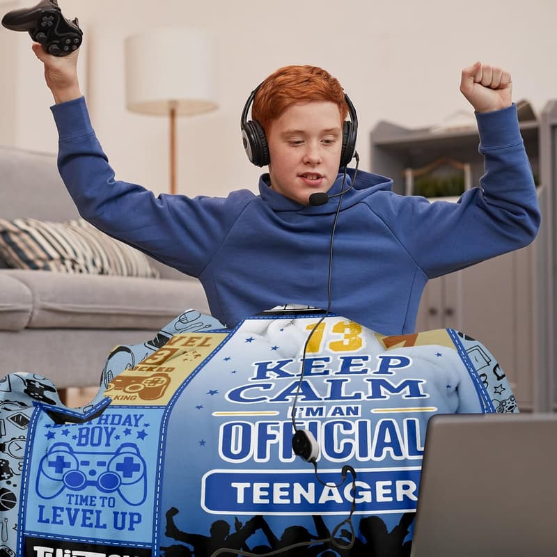 13th Birthday Throw Blanket for Boys, 60x50 Inches
