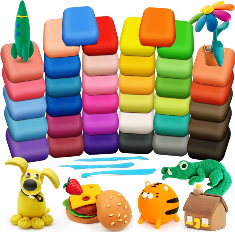Air Dry Modeling Clay Set for Kids - 36 Colors & Tools