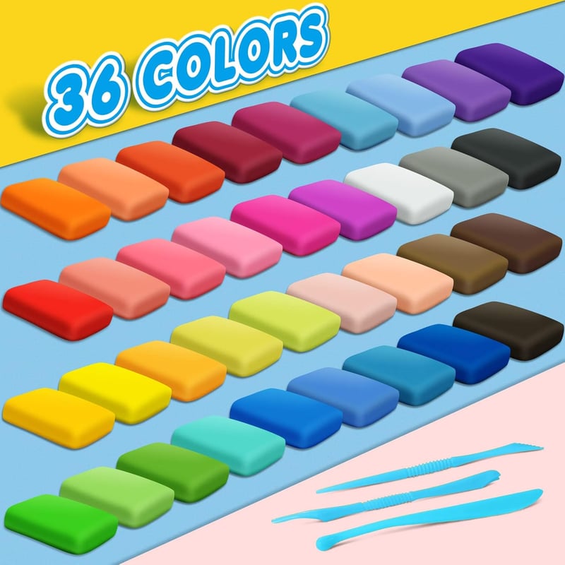 Air Dry Modeling Clay Set for Kids - 36 Colors & Tools