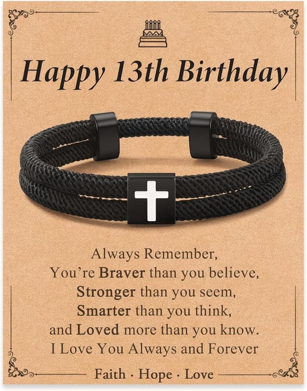 Faith Cross Bracelet for Son/Grandson/Nephew - Adjustable Birthday Gift