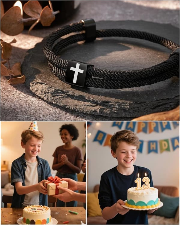 Faith Cross Bracelet for Son/Grandson/Nephew - Adjustable Birthday Gift