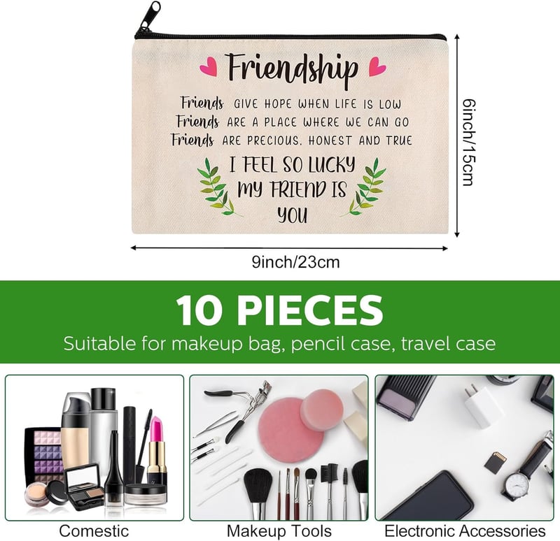 Friendship Gifts for Women - 10 Cosmetic Bags for BFFs