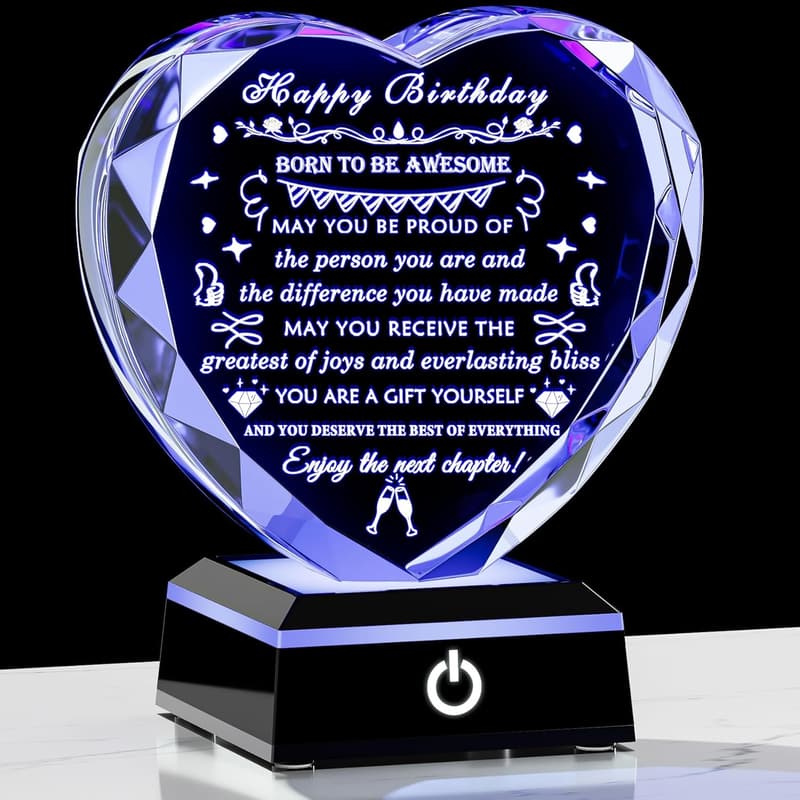 Colorful LED Heart Crystal Birthday Gift for Couples and Friends