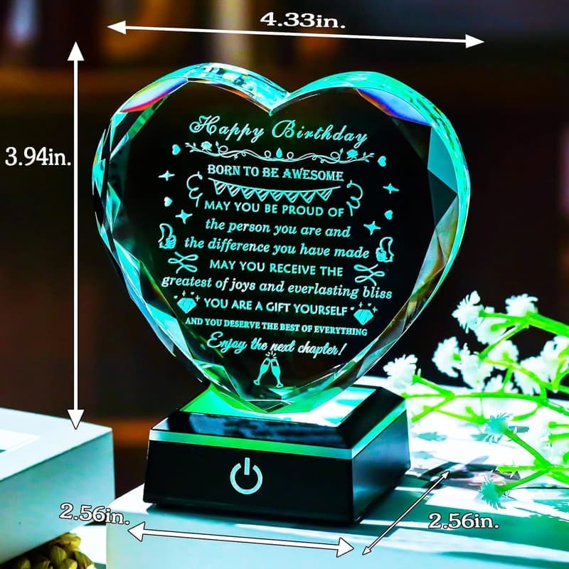 Colorful LED Heart Crystal Birthday Gift for Couples and Friends