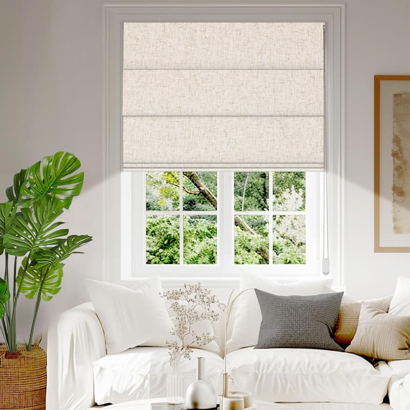 Custom Beige Blackout Roman Shades for Living Room or Bedroom