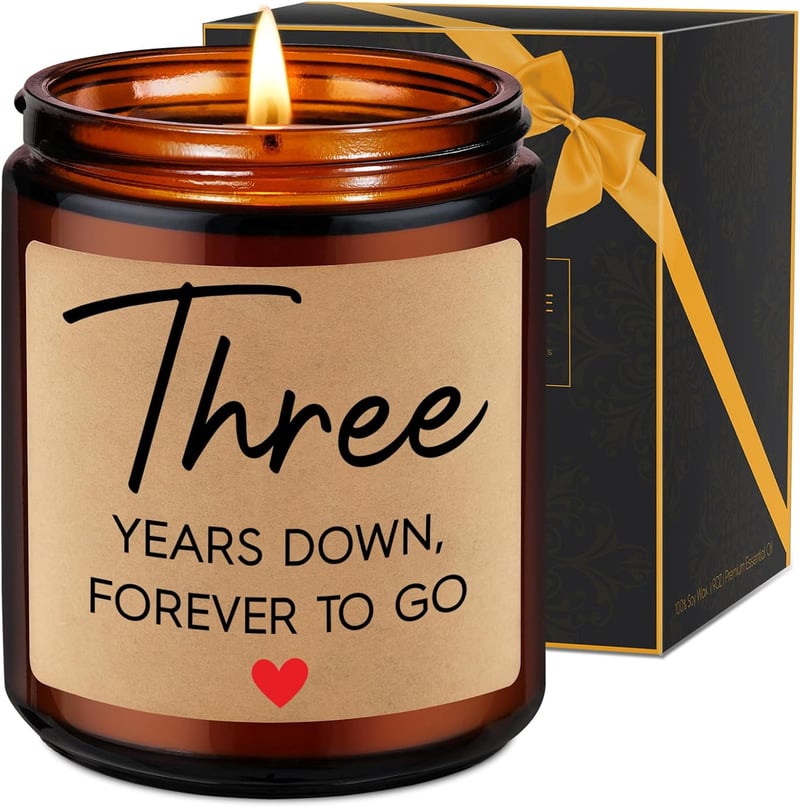 3rd Anniversary Leather Candle Gift for Couples