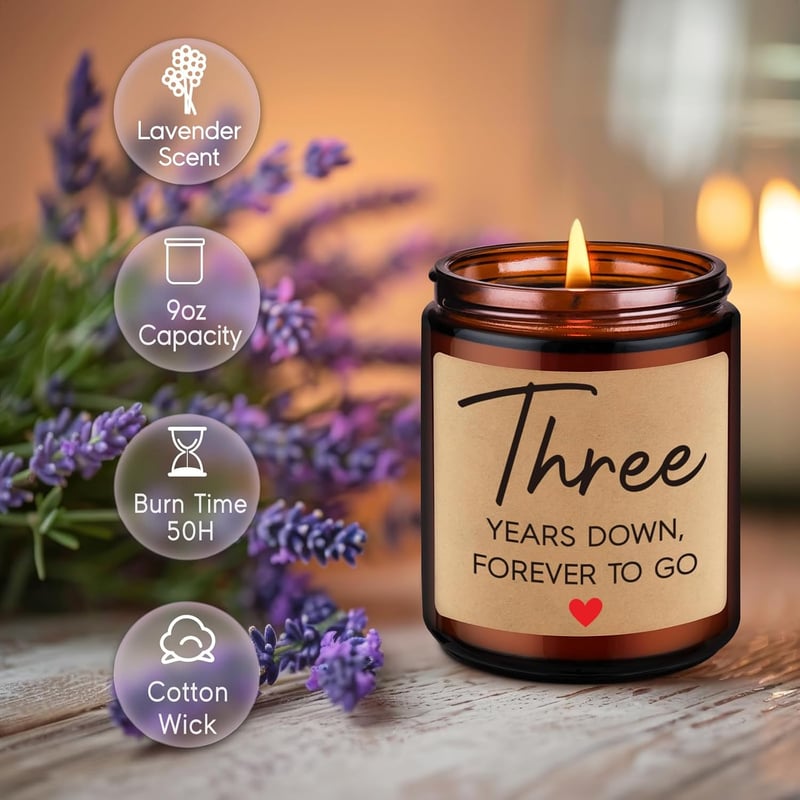 3rd Anniversary Leather Candle Gift for Couples