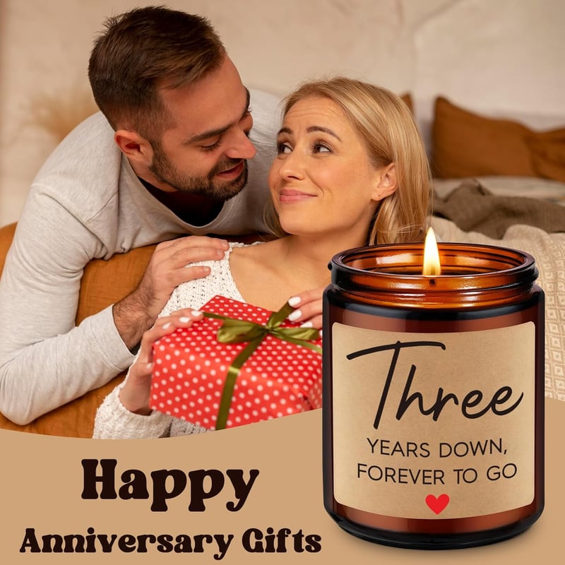 3rd Anniversary Leather Candle Gift for Couples