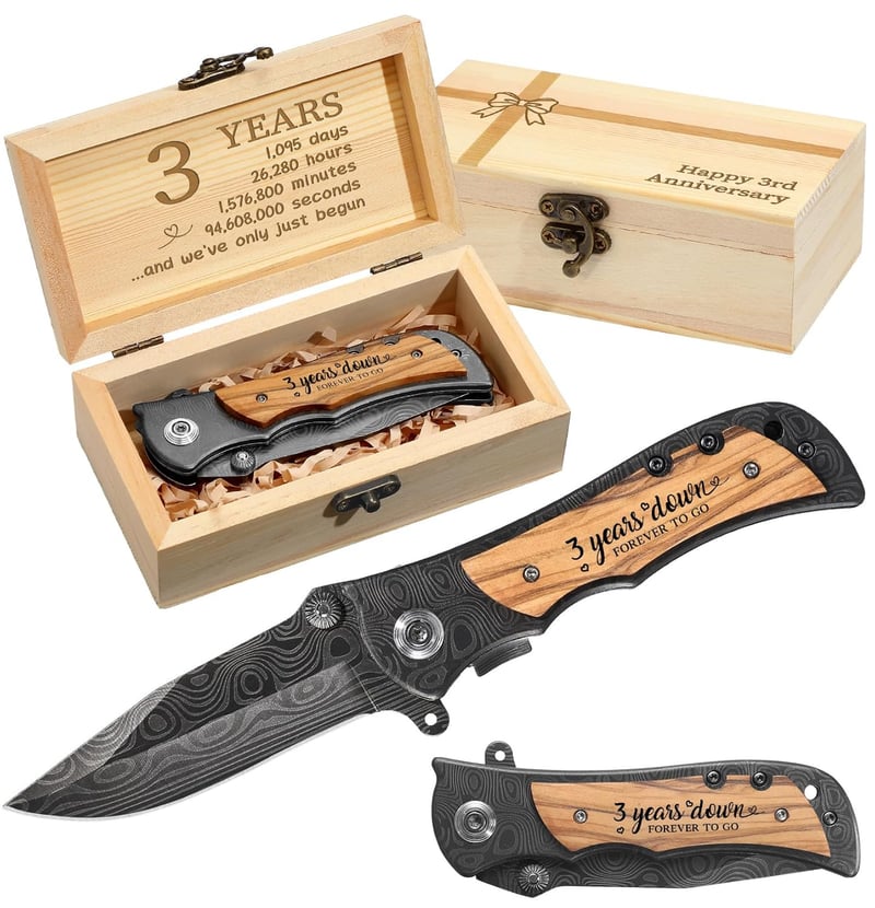 3rd Anniversary Engraved Pocket Knife Gift for Him