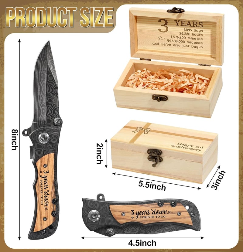 3rd Anniversary Engraved Pocket Knife Gift for Him