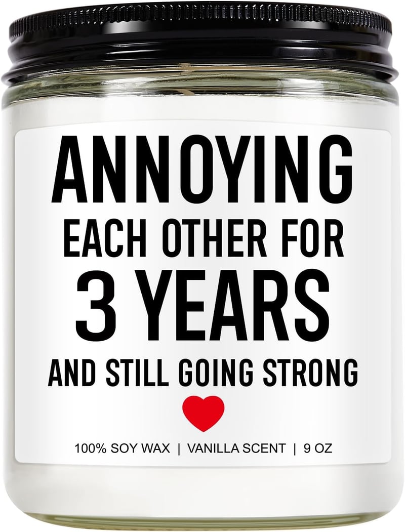 3rd Anniversary Funny Scented Candle - 9 oz Gift for Couples