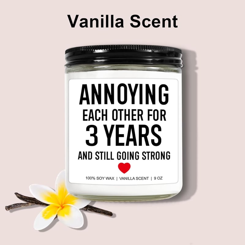 3rd Anniversary Funny Scented Candle - 9 oz Gift for Couples