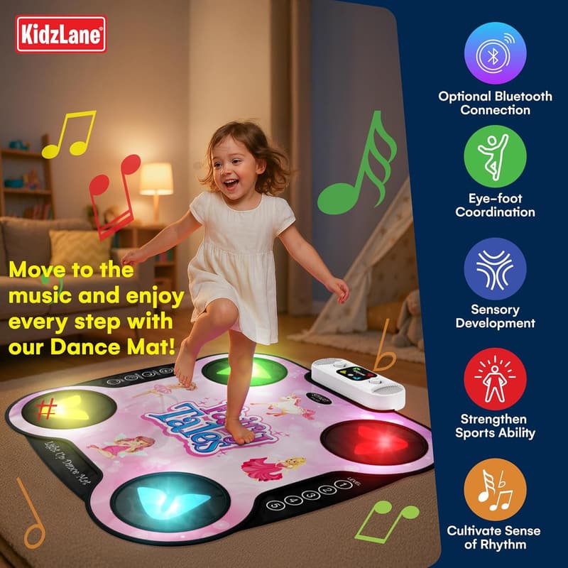 Kidzlane Light-Up DJ Dance Mat for Kids - Bluetooth & AUX Compatible