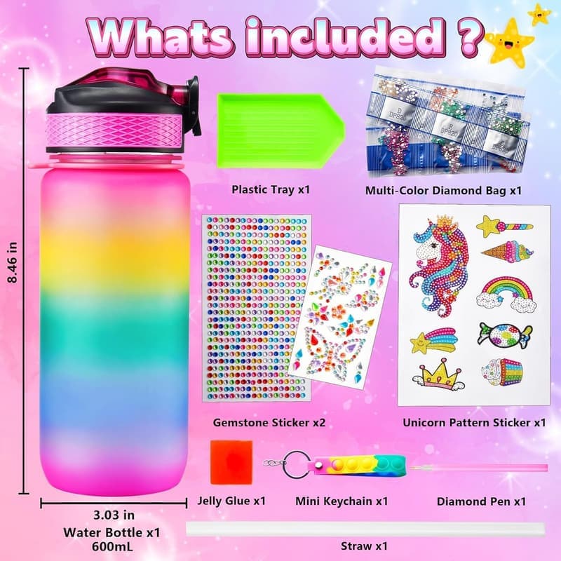 DIY Unicorn Water Bottle Kit for Girls' Birthday Ages 6-12
