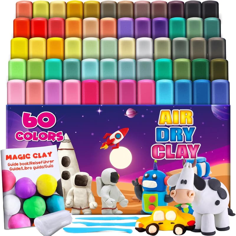 Air Dry Clay Set - 60 Colors with Tools for Kids Ages 3+