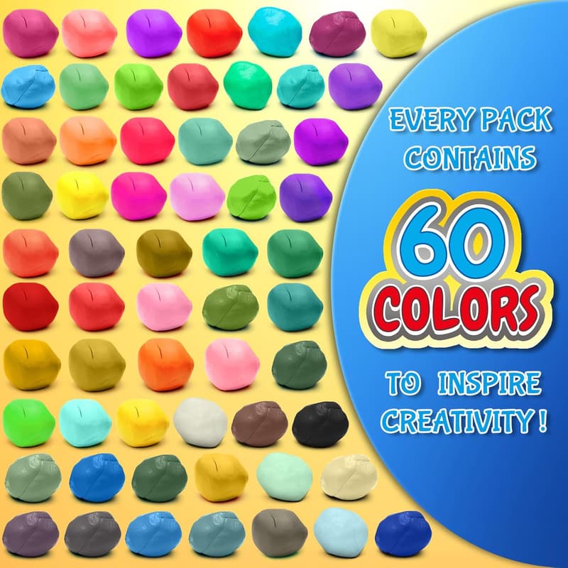 Air Dry Clay Set - 60 Colors with Tools for Kids Ages 3+