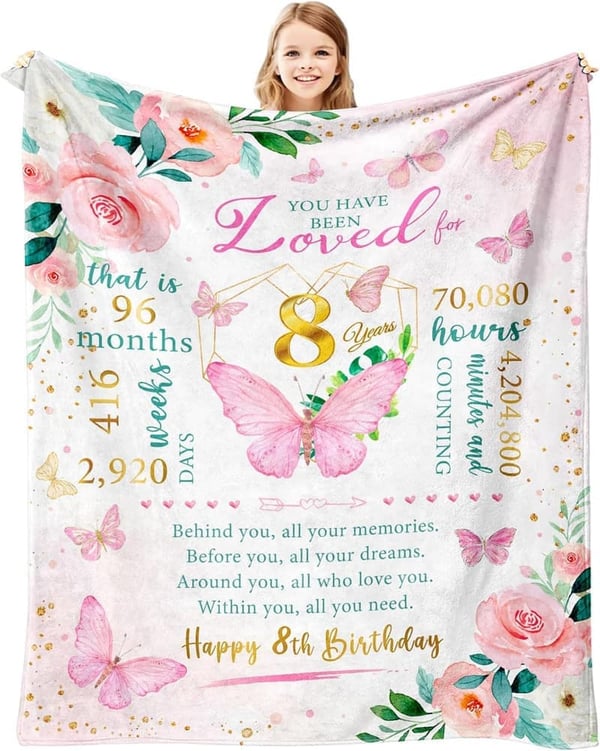 8th Birthday Gift Blanket for Girls, 50