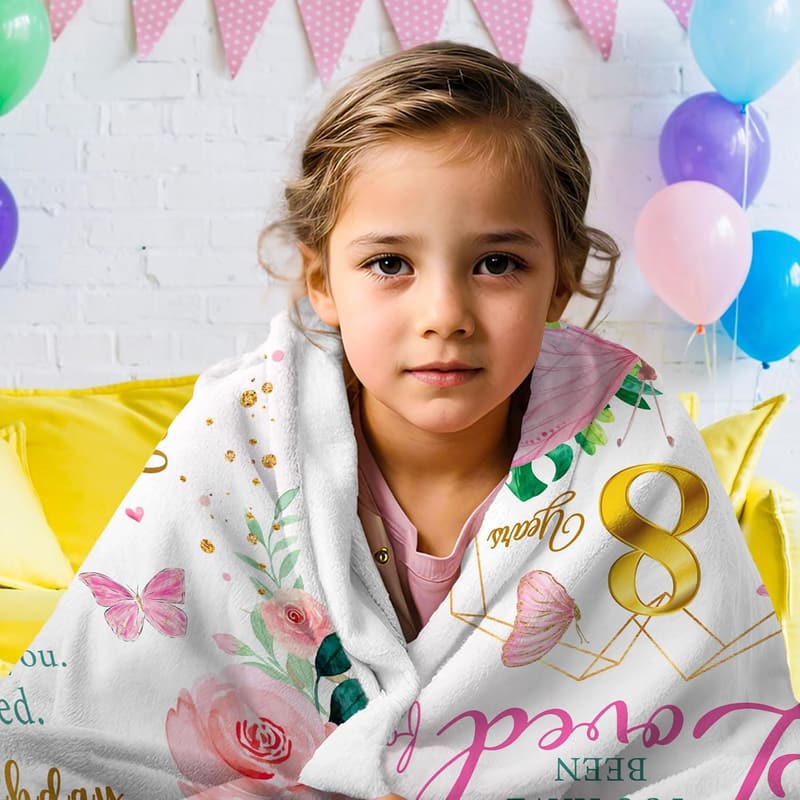 8th Birthday Gift Blanket for Girls, 50