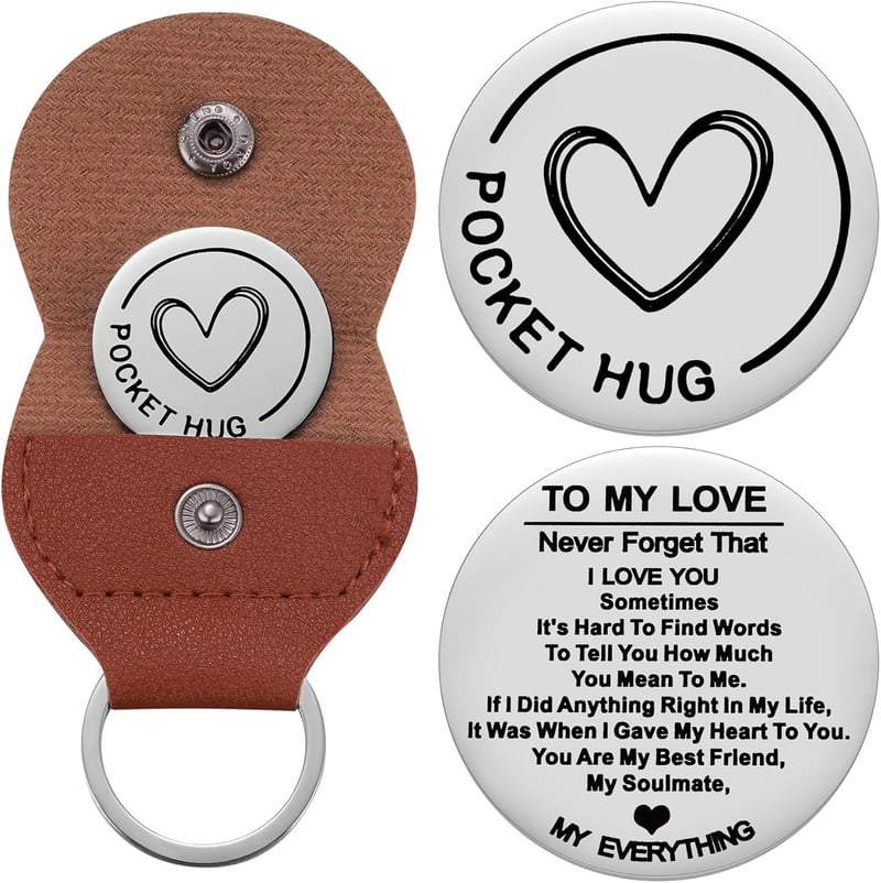 Inspirational Pocket Hug Token with PU Leather Keychain