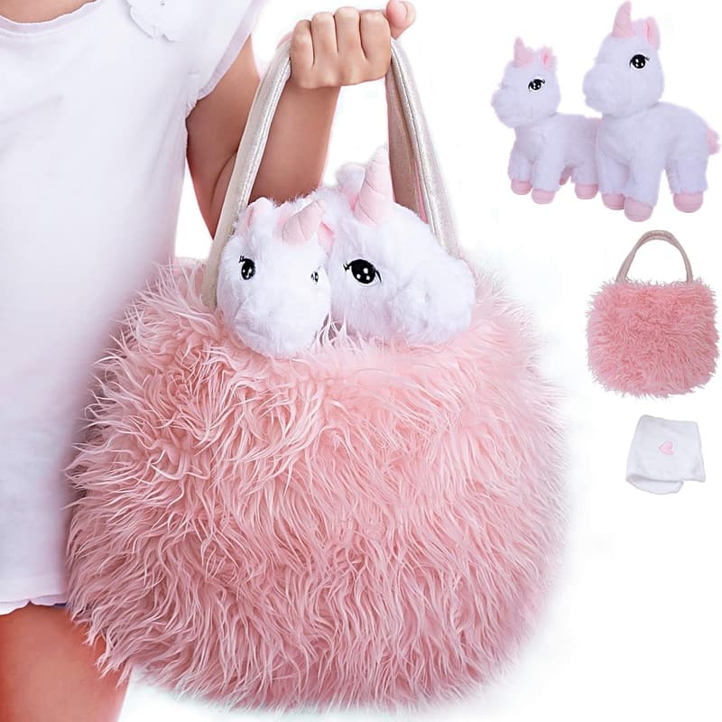 Unicorn Toy Gift Set for Girls 3-10 - 4 PCS Stuffed Animals & Blanket