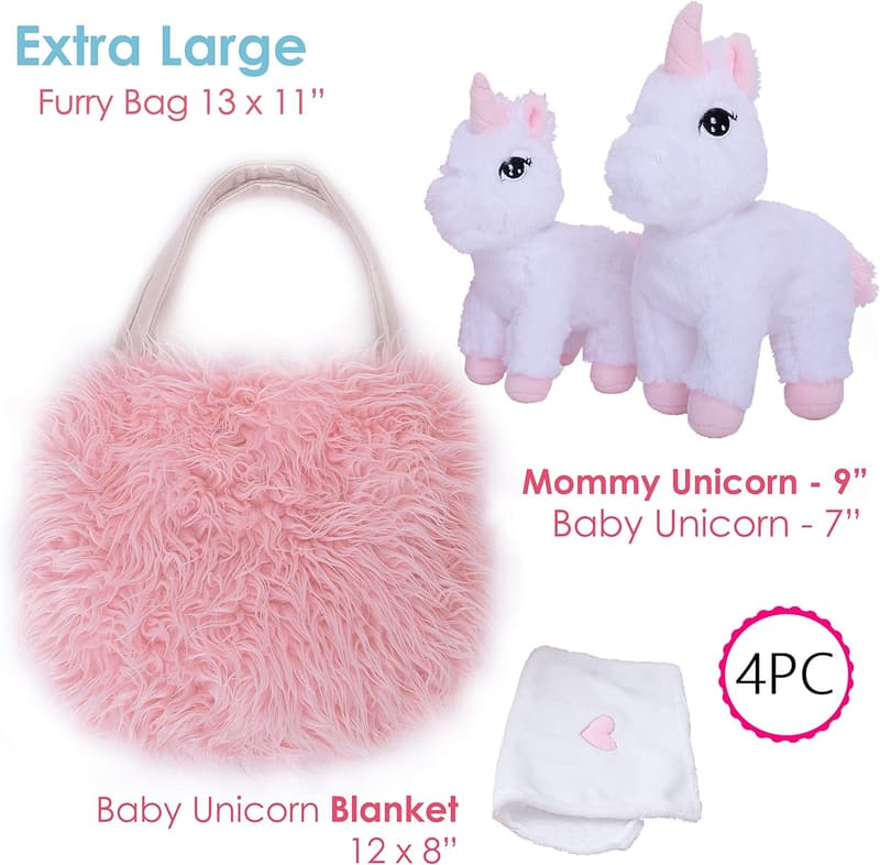 Unicorn Toy Gift Set for Girls 3-10 - 4 PCS Stuffed Animals & Blanket