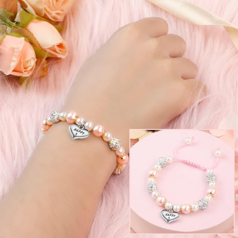 Girls' Birthday Beaded Bracelet - Adjustable Stone Pearl Gift