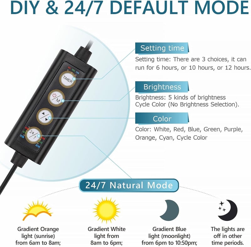 Aquarium LED Light with Adjustable Timer and 7 Colors