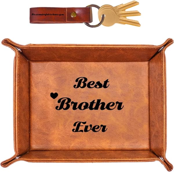 Unique Birthday Gifts: Men's PU Leather Valet Tray & Keychain