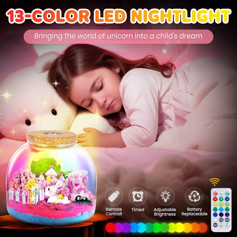 Unicorn Crafts Kit with LED Light - DIY Terrarium for Girls 4-12