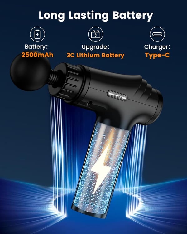 Deep Tissue Massage Gun for Pain Relief - 30 Speeds, 6 Heads