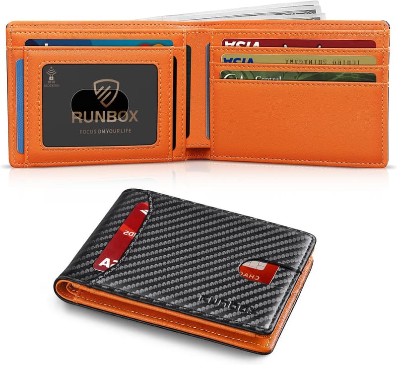 Men's RFID Blocking Slim Leather Wallet with 11 Card Slots