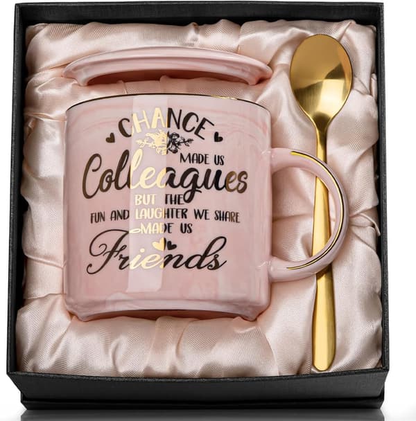 Farewell Gift Mug for Coworkers, 14oz Pink Marble