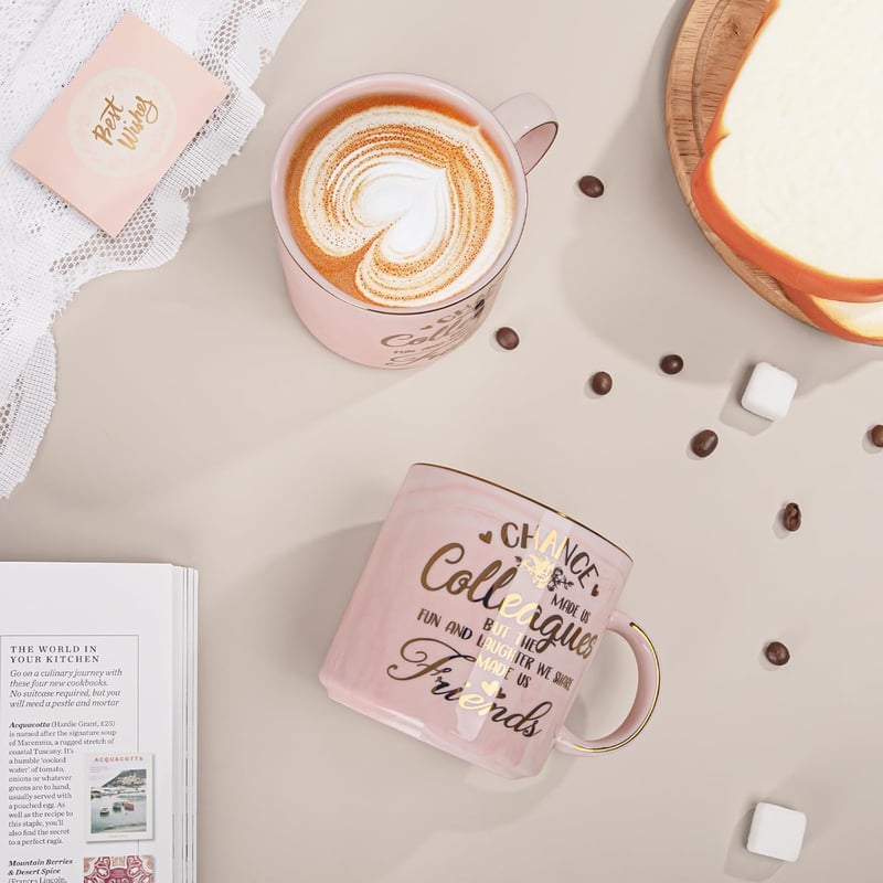 Farewell Gift Mug for Coworkers, 14oz Pink Marble