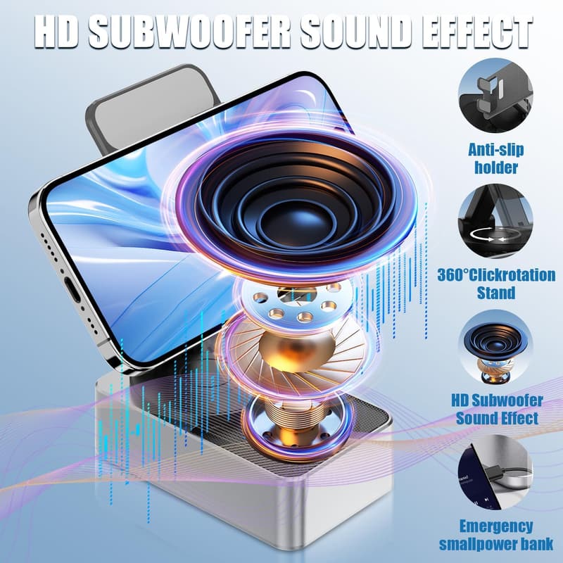 Wireless Bluetooth Induction Speaker & Phone Stand with LED Light