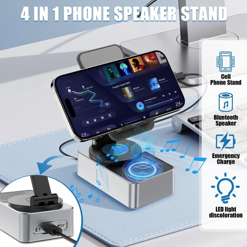Wireless Bluetooth Induction Speaker & Phone Stand with LED Light