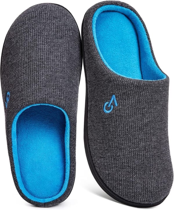Men's Two-Tone Memory Foam Slippers with Rubber Sole